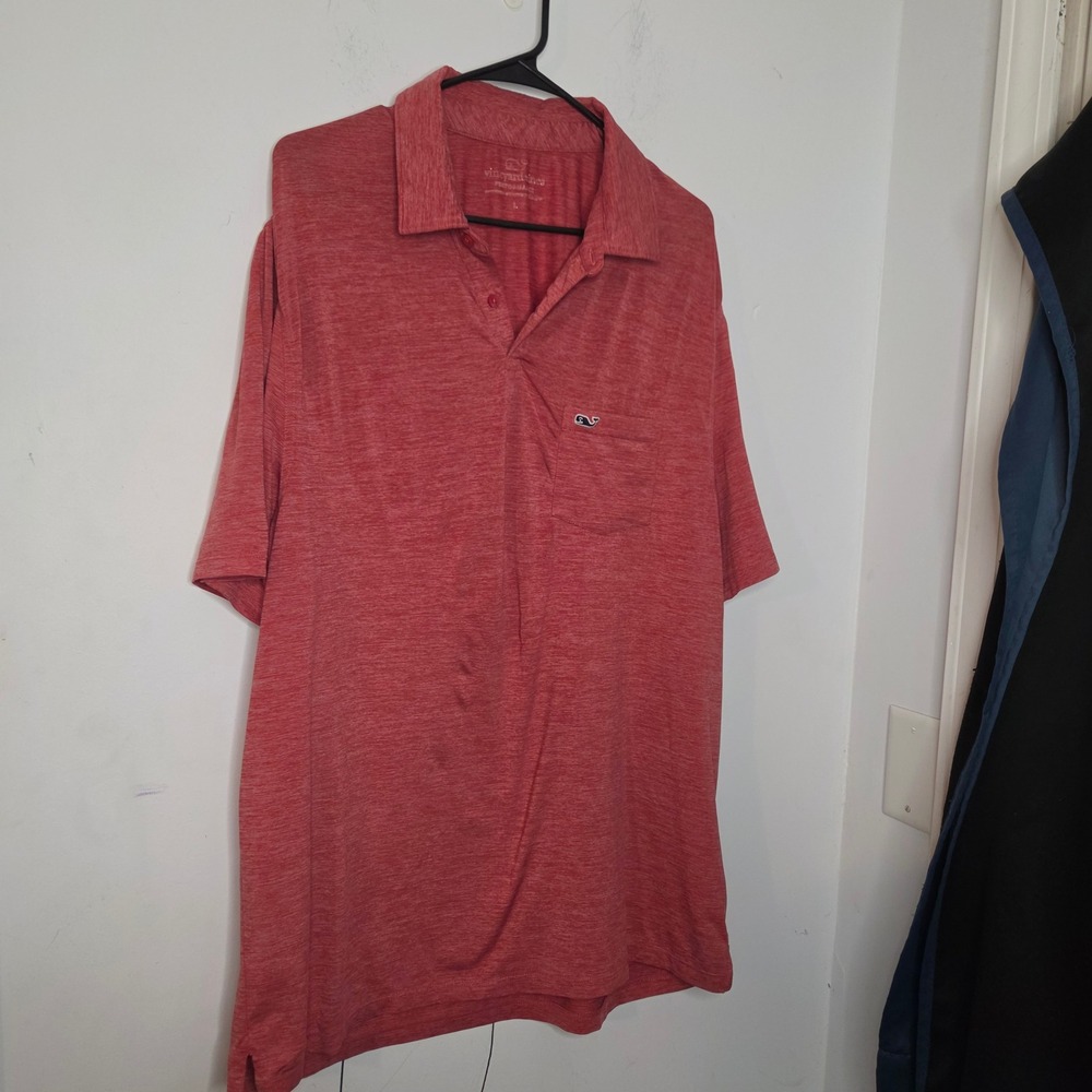 Vineyard Vines Performance Polo Shirt Mens L Heathered Red Short‎ Sleeve Whale